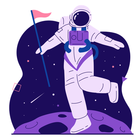 Astronaut carrying flag in space  Illustration