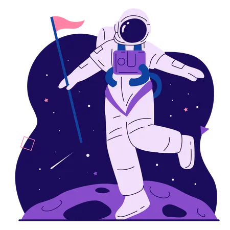 Astronaut carrying flag in space  Illustration