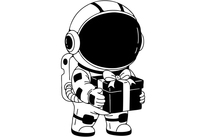 Astronaut carrying  gift box  Illustration