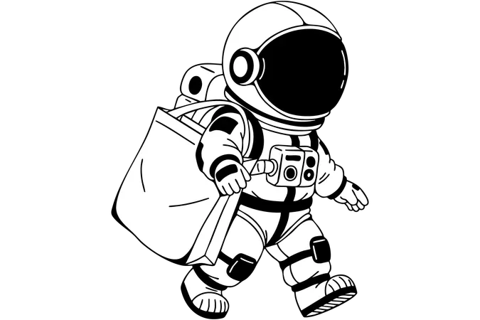 Astronaut carrying  shopping bag  Illustration