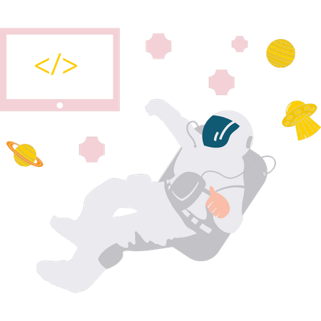 Astronaut Coding In Space  Illustration