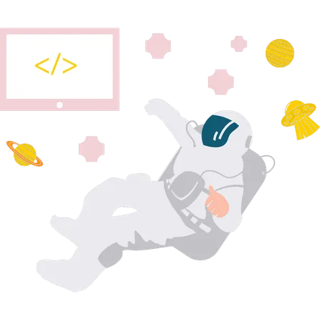 The Astronaut Is Coding In Space Illustration