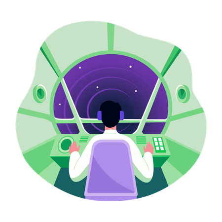 Astronaut controlling panel of spaceship  Illustration