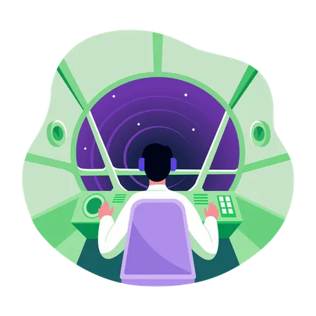 Astronaut controlling panel of spaceship  Illustration