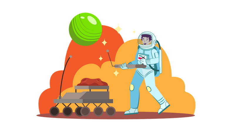 Astronaut controlling space lander  Illustration