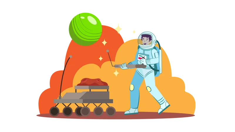 Astronaut controlling space lander  Illustration