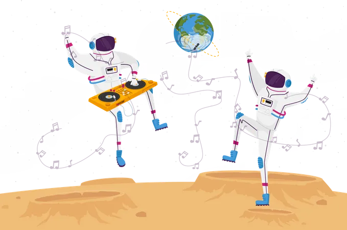 Astronaut Dancing on Moon Surface  Illustration