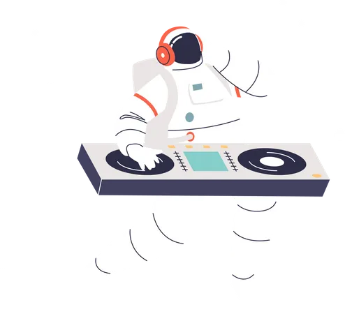 Astronaut Dj Dancing At Turntable In Space Over Galaxy And Stars Background Funny Spaceman At Party In Cosmos Flat Vector Illustration Illustration
