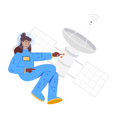 Astronaut doing satellite communication  Illustration