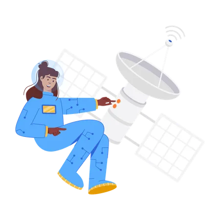 Astronaut doing satellite communication  Illustration