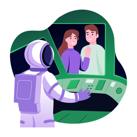 Astronaut doing space call with his family  Illustration