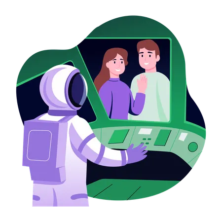 Astronaut doing space call with his family  Illustration