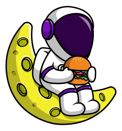 Astronaut Eat Burger On Moon  Illustration