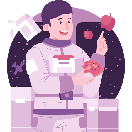 Astronaut eating food in space  イラスト