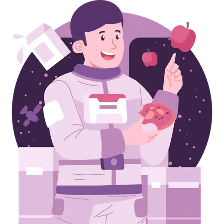 Astronaut eating food in space  イラスト