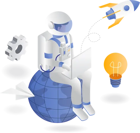 Astronaut exploring internet for inspiration Illustration