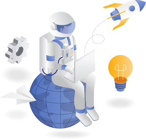 Astronaut exploring internet for inspiration  Illustration