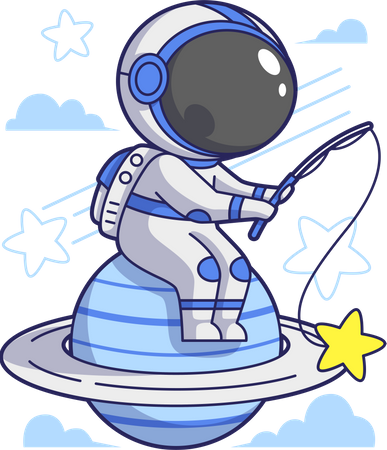 Astronaut Fishing Star  Illustration