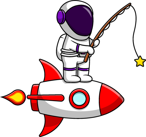 Astronaut Fishing Star On Rocket  Illustration