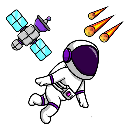 Astronaut Floating In Space With Meteorite  Illustration