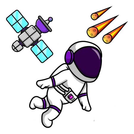 Astronaut Floating In Space With Meteorite  Illustration