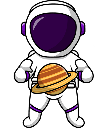 Astronaut Floating In Space With Saturn Planet  Illustration