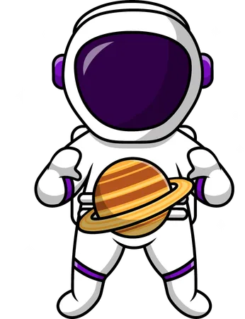 Astronaut Floating In Space With Saturn Planet  Illustration