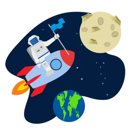 Astronaut flying on rocket  Illustration