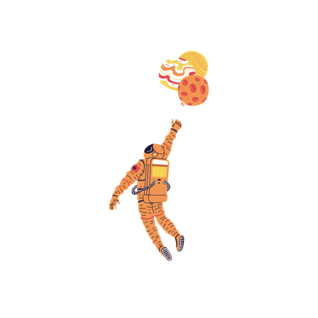 Astronaut flying with balloon  Illustration