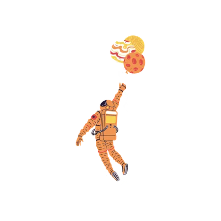 Astronaut flying with balloon  Illustration