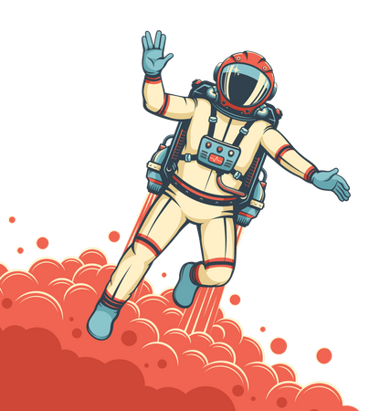 Astronaut flying with jetpack with spaceman in spacesuit  Illustration