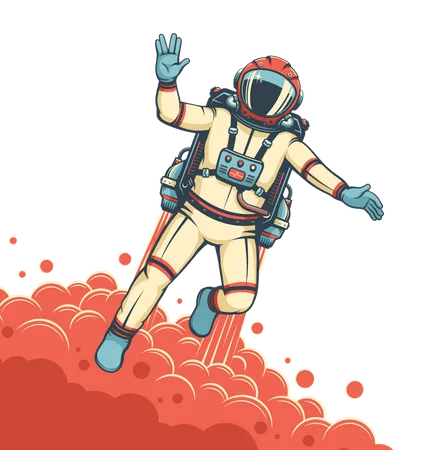 Astronaut flying with jetpack with spaceman in spacesuit  Illustration