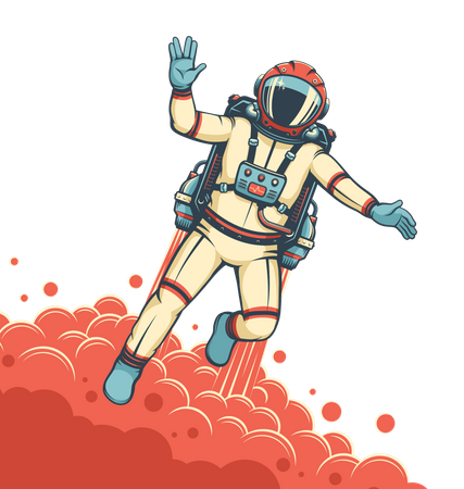 Astronaut flying with jetpack with spaceman in spacesuit  Illustration