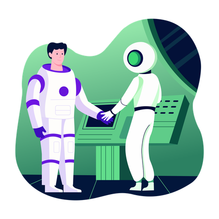 Astronaut getting robot assistance  Illustration