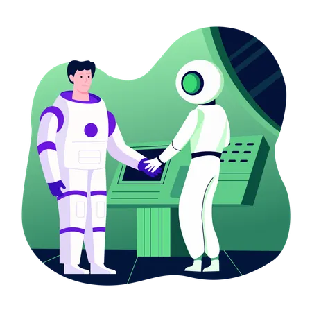 Astronaut getting robot assistance  Illustration