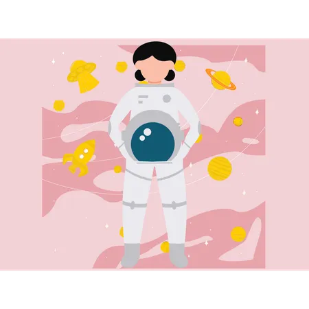 Astronaut Girl Holding Laptop  Illustration