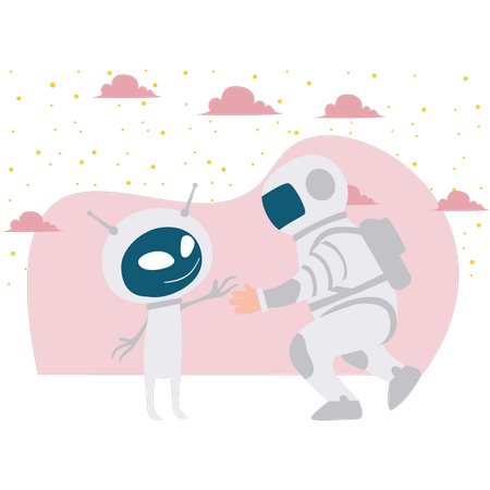 Astronaut Greeting With An Alien  일러스트레이션