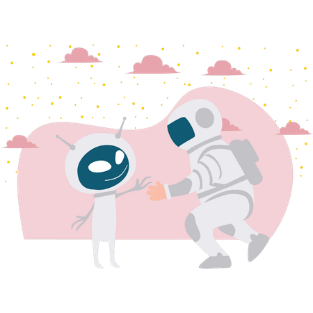 Astronaut Greeting With An Alien  Illustration