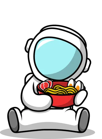 Astronaut hält Ramen-Nudelschüssel  Illustration