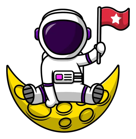 Astronaut hält Flagge auf dem Mond  Illustration