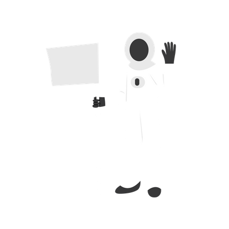 Astronaut hält Flagge und sagt „Hallo“  Illustration