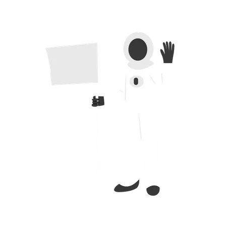 Astronaut hält Flagge und sagt „Hallo“  Illustration