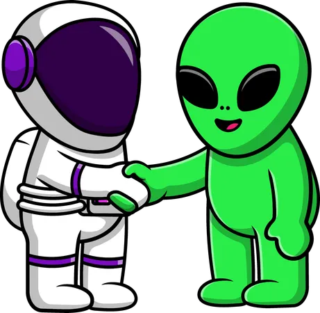 宇宙飛行士とエイリアンの握手  イラスト