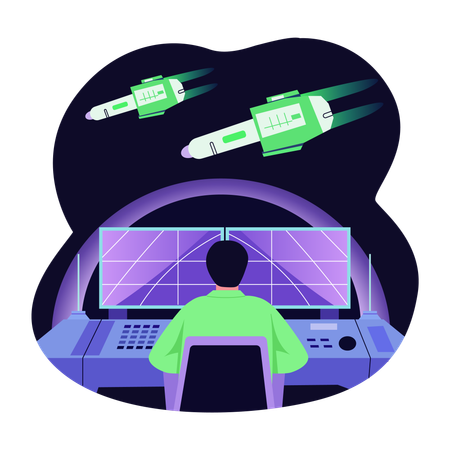 Astronaut handling spaceship  Illustration