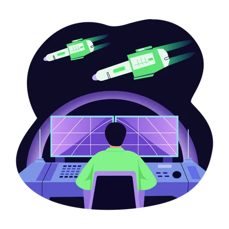 Astronaut handling spaceship  Illustration