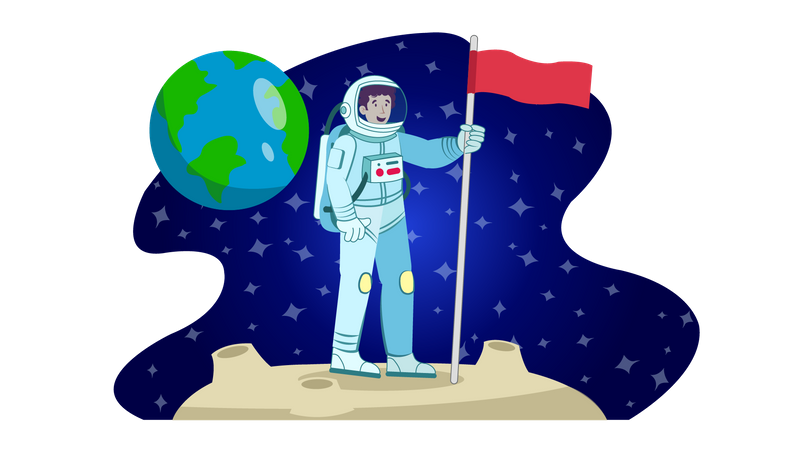 Astronaut holding flag  Illustration