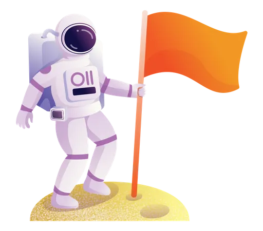 Astronaut holding flag  Illustration