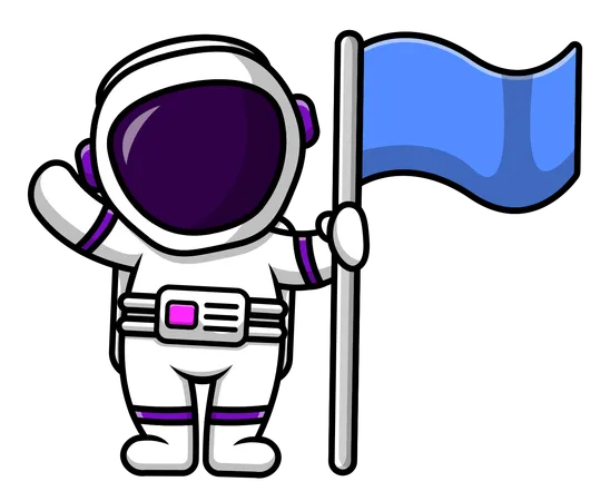 Astronaut Holding Flag  Illustration