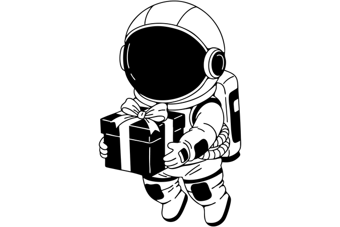 Astronaut holding  gift box  Illustration