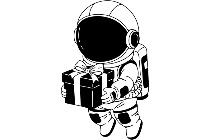 Astronaut holding  gift box  Illustration